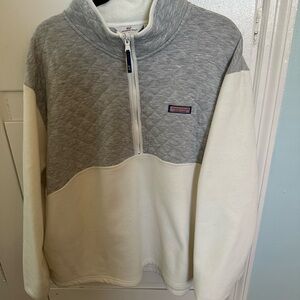 Vineyard Vines Gray and White Quilted Pullover